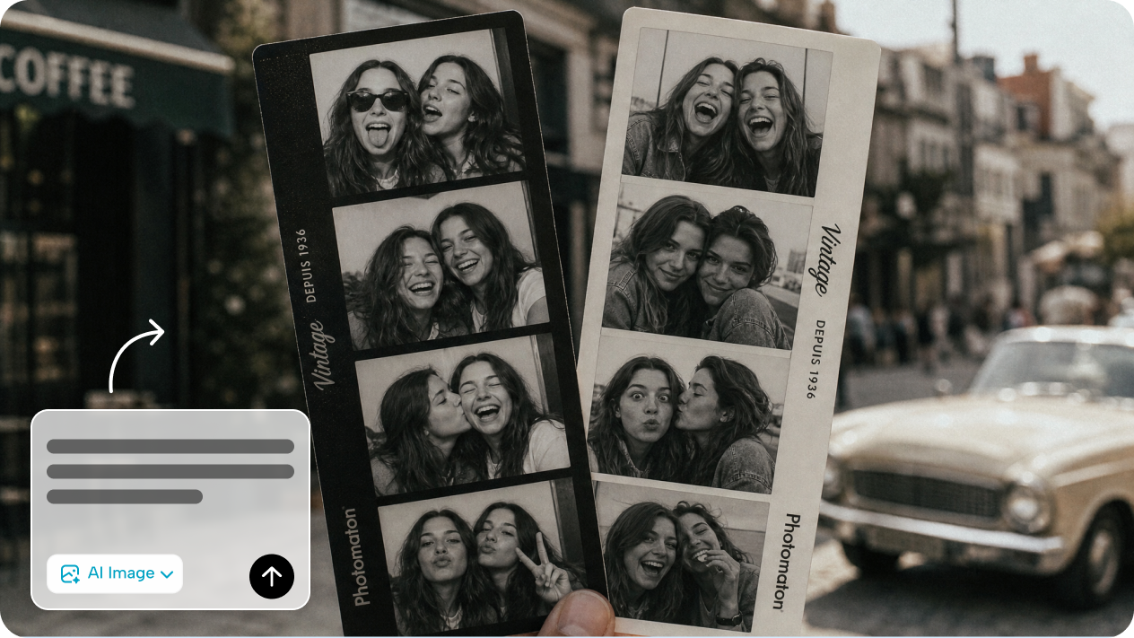 Generate vintage photobooth strips from simple description