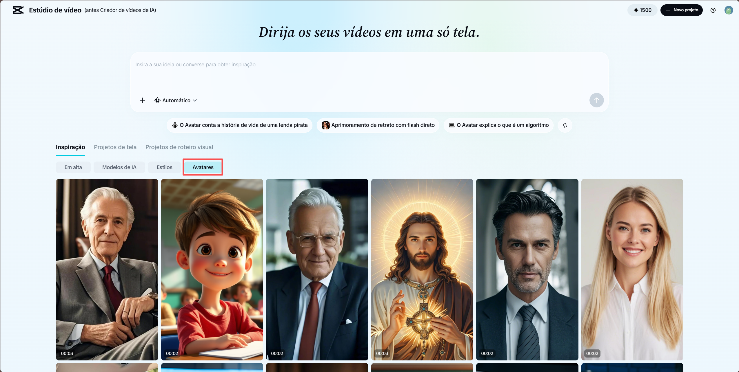 avatar e texto IA