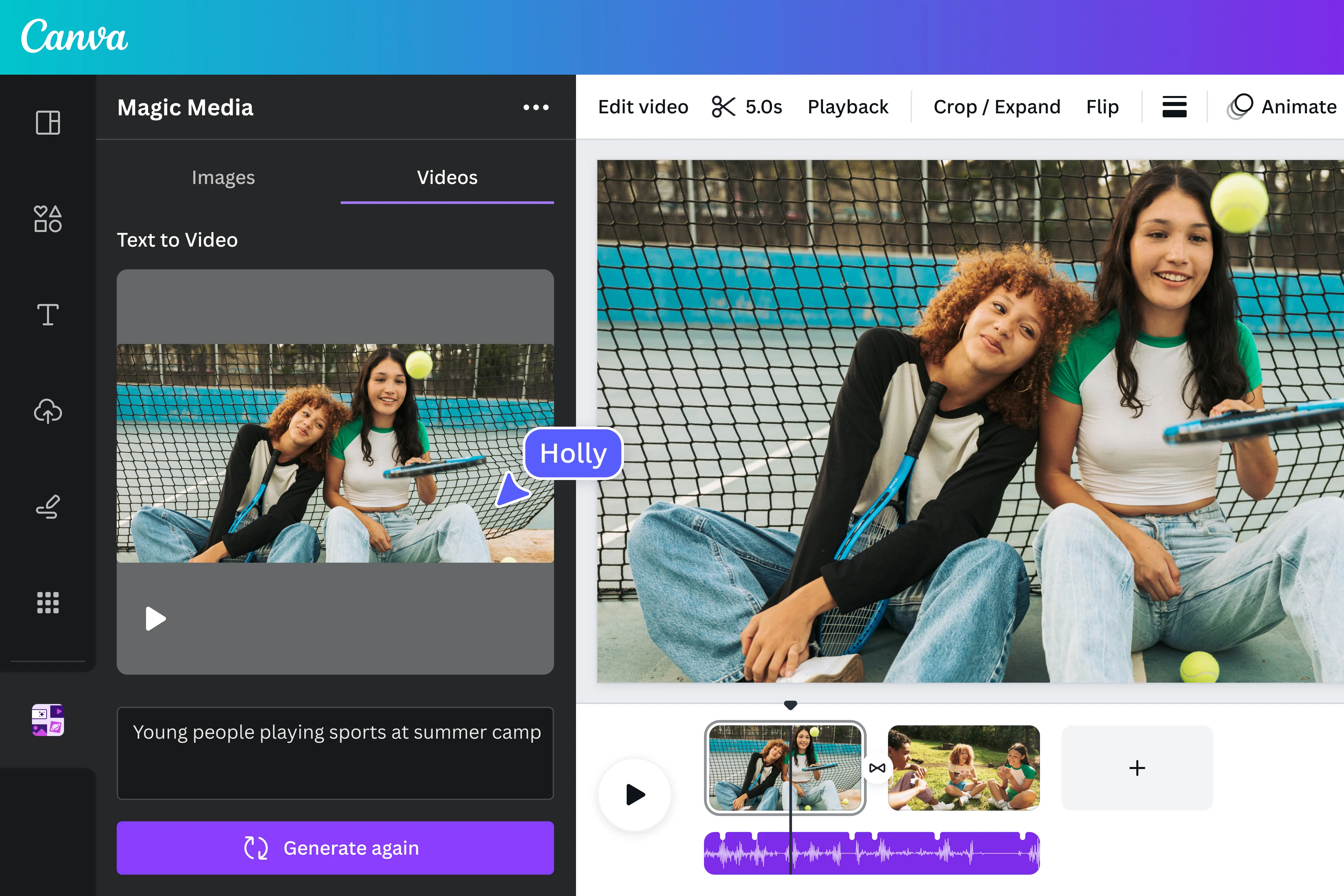 Antara muka penjana video Canva AI