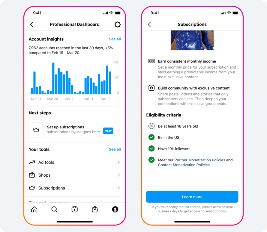Abonnements Instagram pour que les créateurs gagnent de l'argent