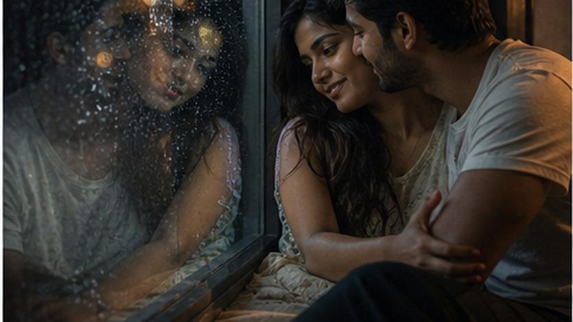 Rain Window Couple Scene