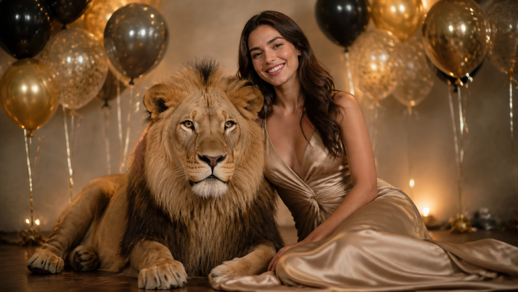 Cumpleañera con León AI Prompts héroe
