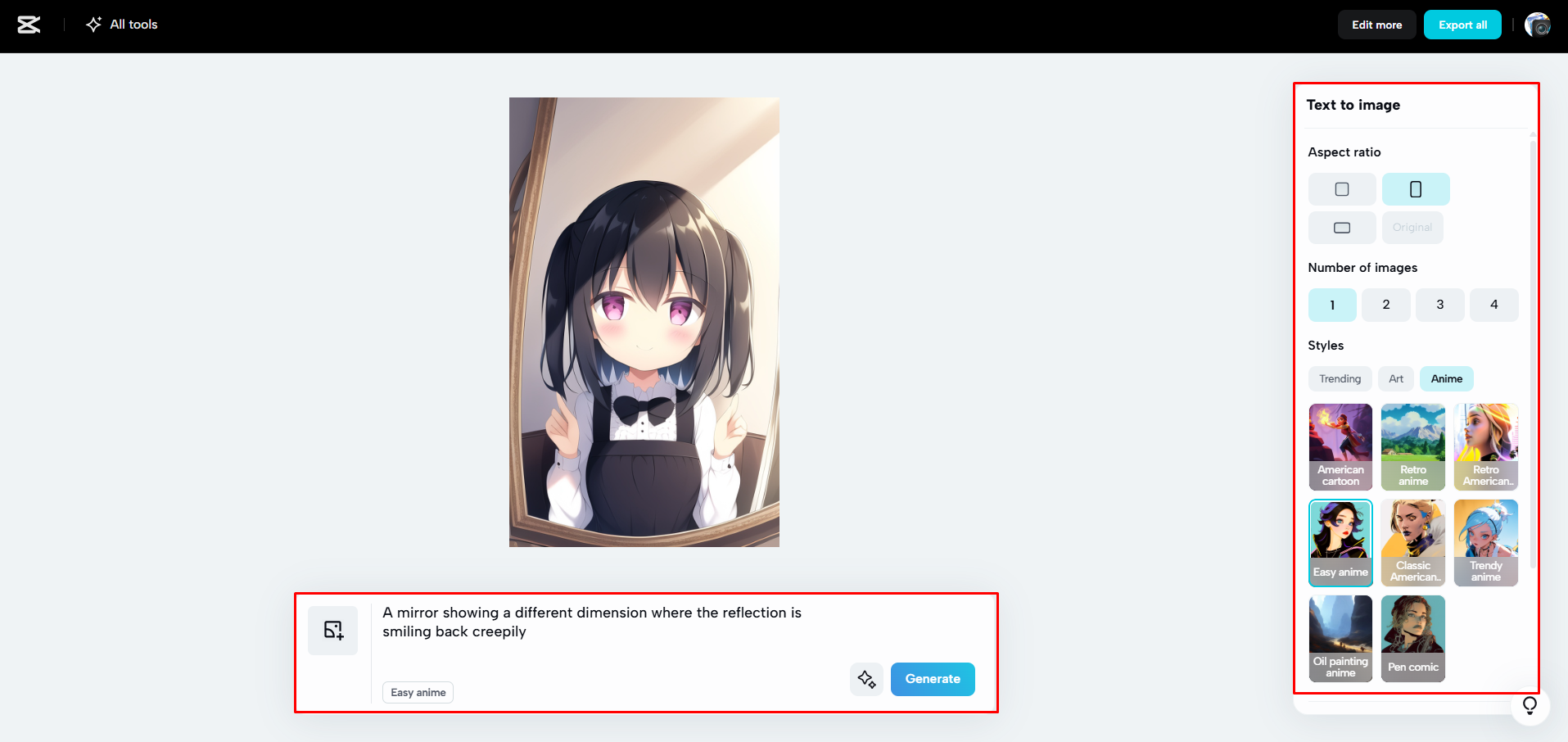 Vytváření obrázků pomocí AI na CapCut Webu