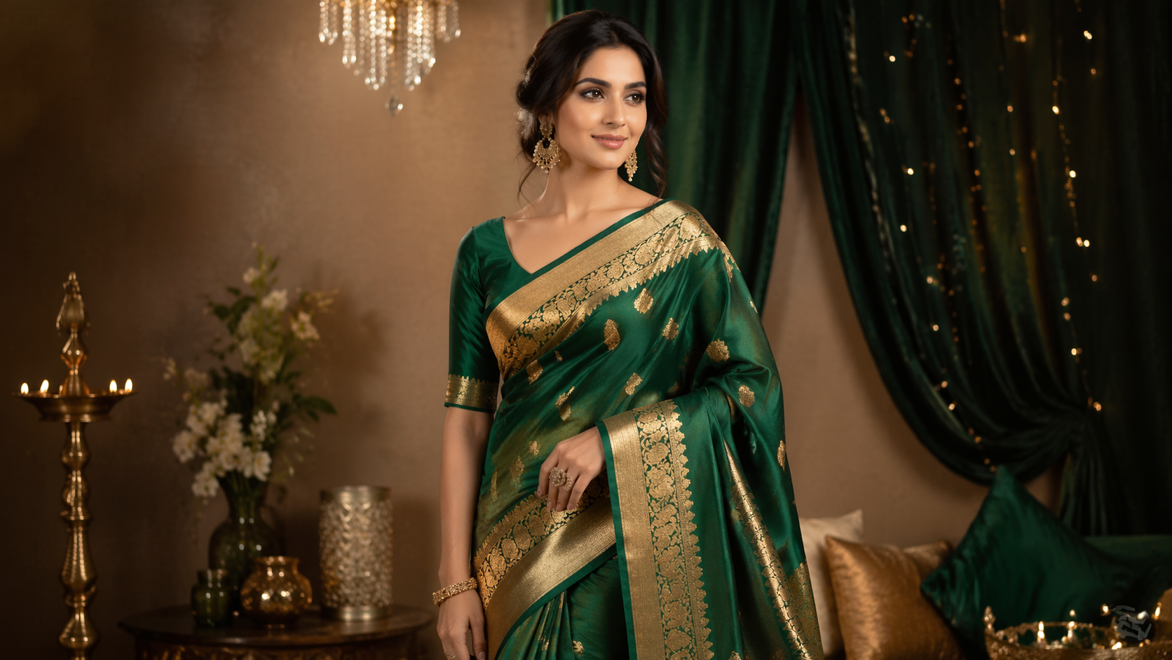 Dreamina AI Saree Try On prompt example 1: Silk Saree Portrait