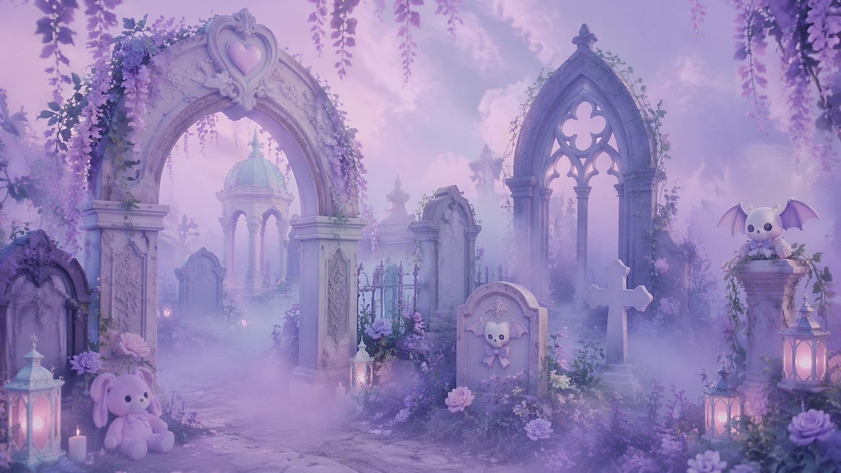 Dreamina pastel goth thẩm mỹ nhắc nhở ví dụ 4: Dễ thương Gothic phẳng Lay