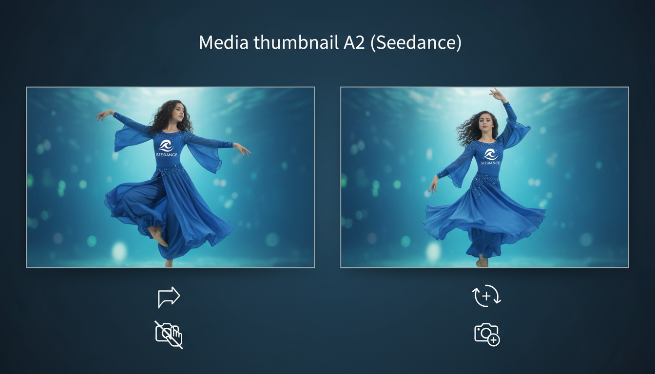 Miniatura A2: vestuario y logotipo consistentes de Seedance en todas las tomas.
