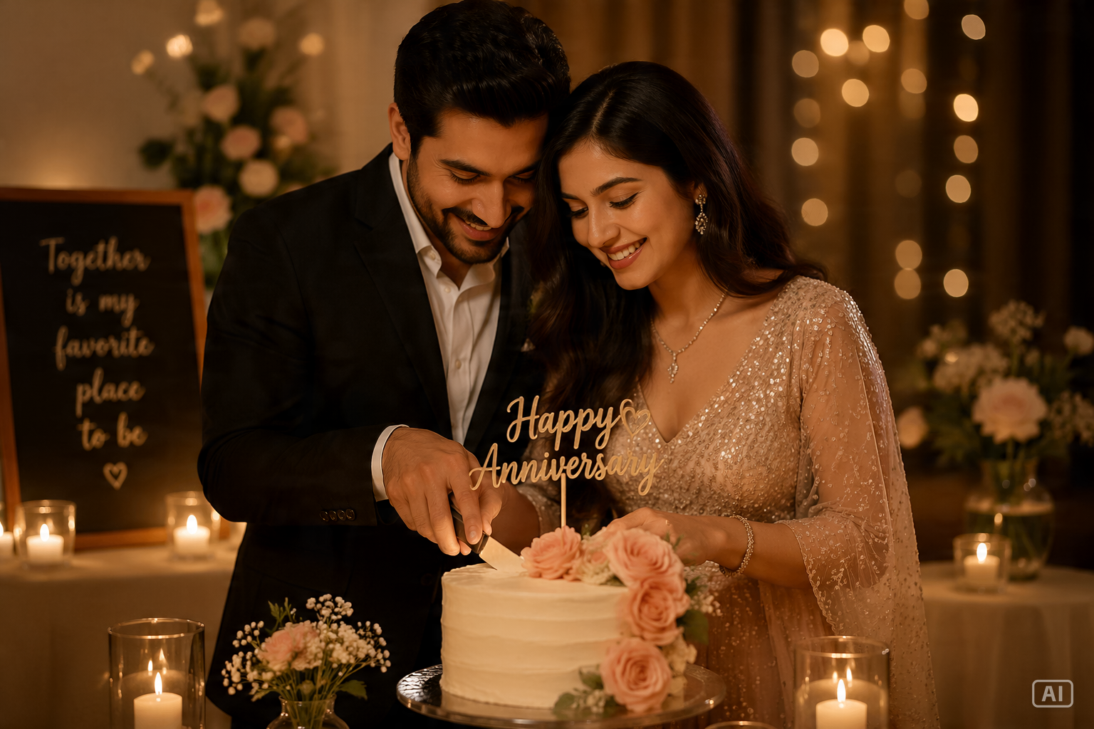 Anniversary cake cutting image generated by Pippit