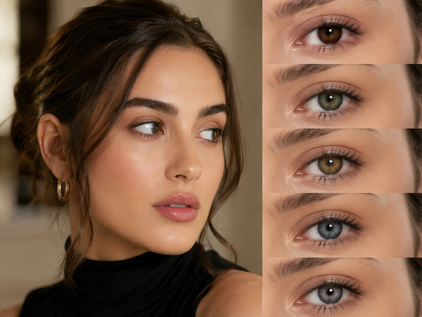 Lentes de contato virtuais Dreamina experimente o exemplo imediato 1: visualização da lente de contato avelã
