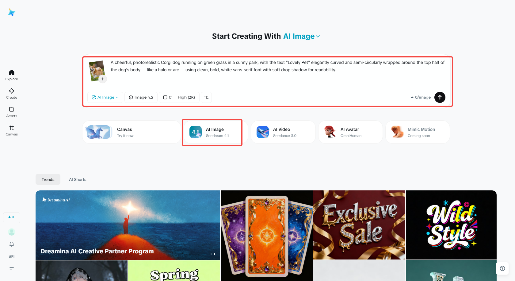 Click the AI image tool and enter the prompt