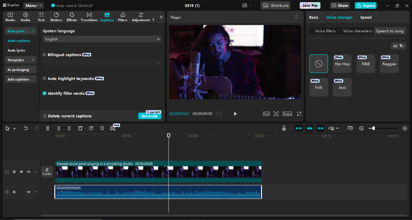 Interface de l' CapCut éditeur vidéo de bureau