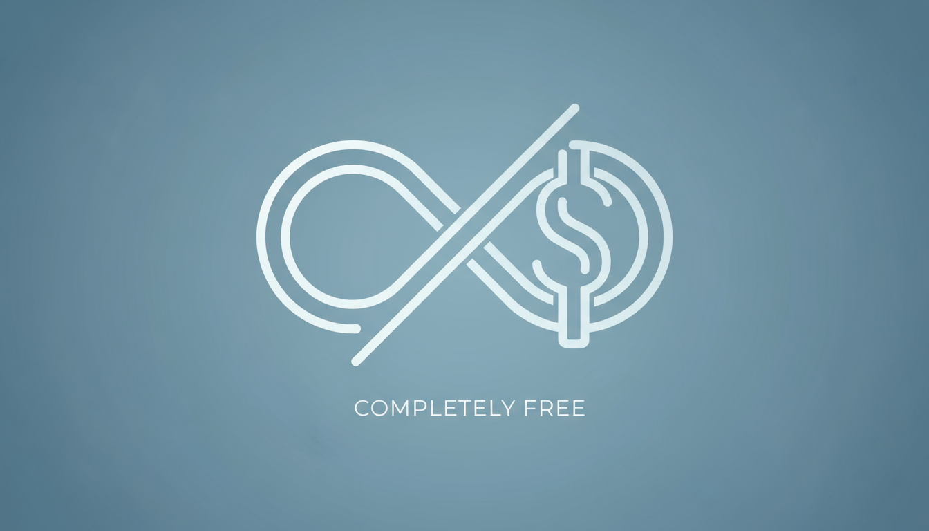Un simbolo di infinito integrato con un segno del dollaro con un colpo attraverso di esso, che rappresenta la natura illimitata e completamente libera del servizio.