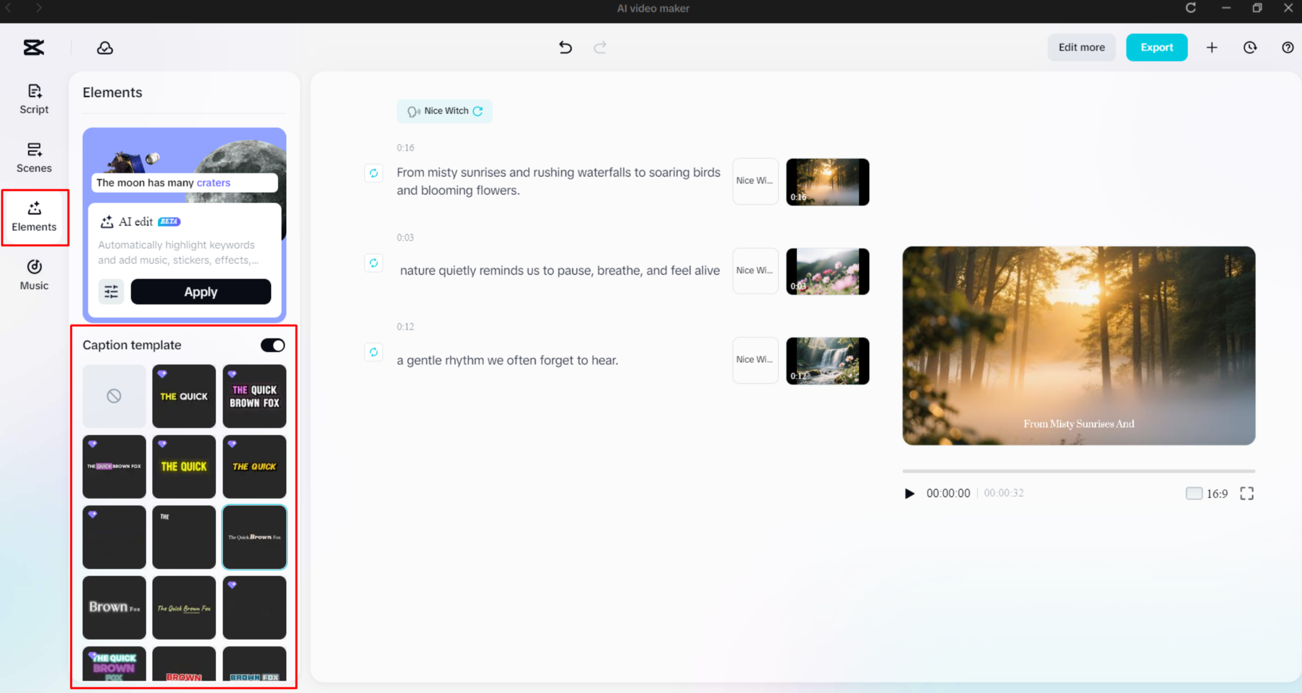 Menambah templat kapsyen pada video dengan editor video desktop CapCut