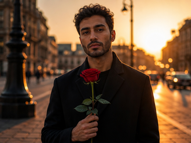 Gemini AI Photo Prompt Copy Paste Trending Boy Rose prompt example 2 - Sunset city rose