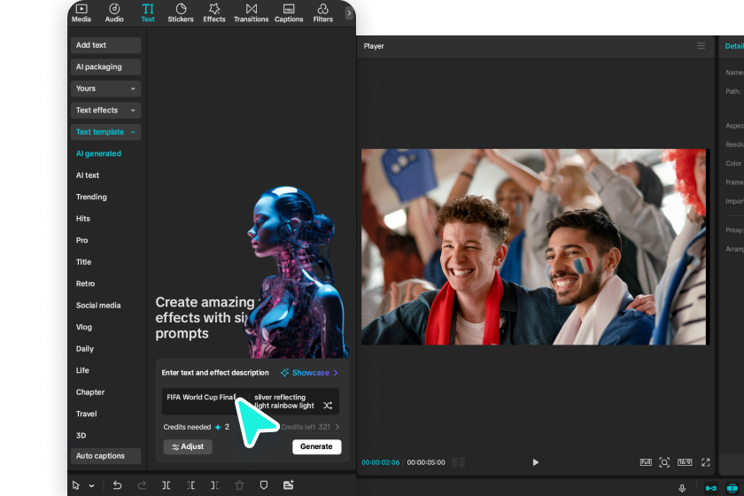 Entrer promot in CapCut AI generatore di arte parola gratis