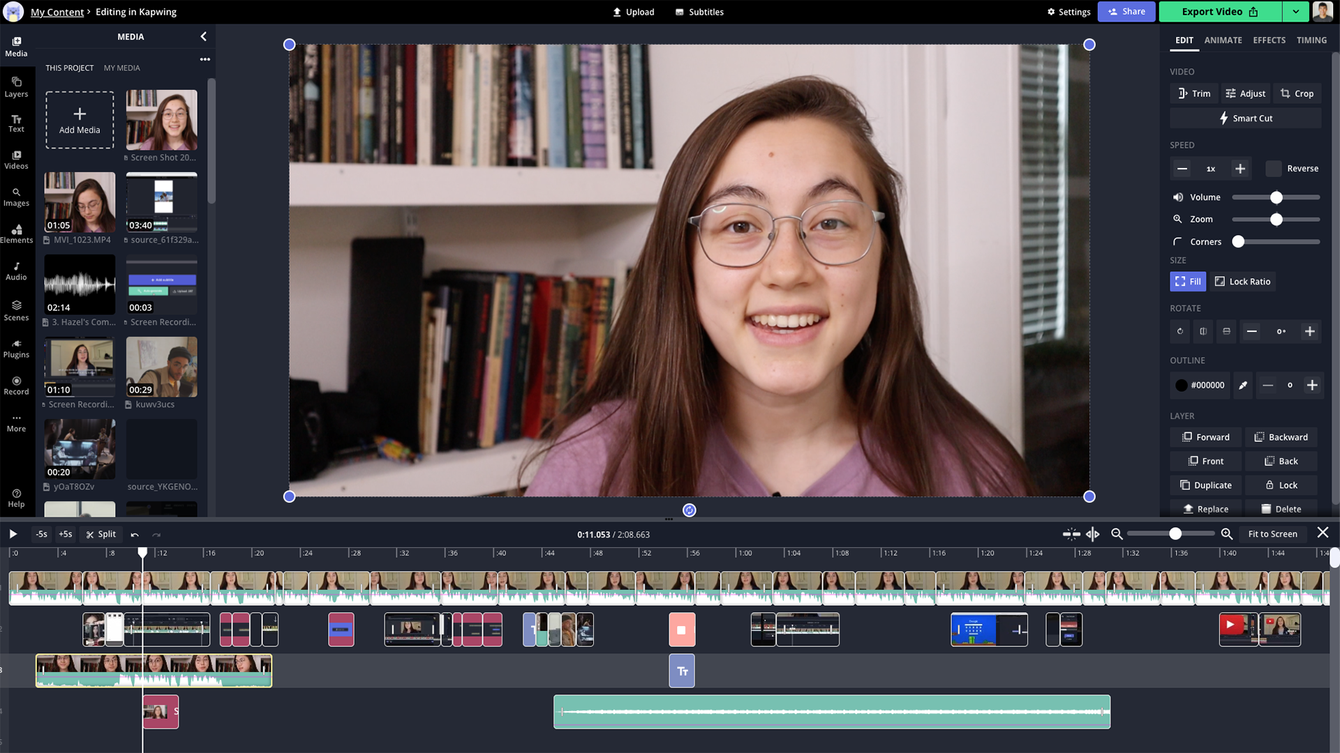 Schnittstelle des Kapwing-Videoeditors