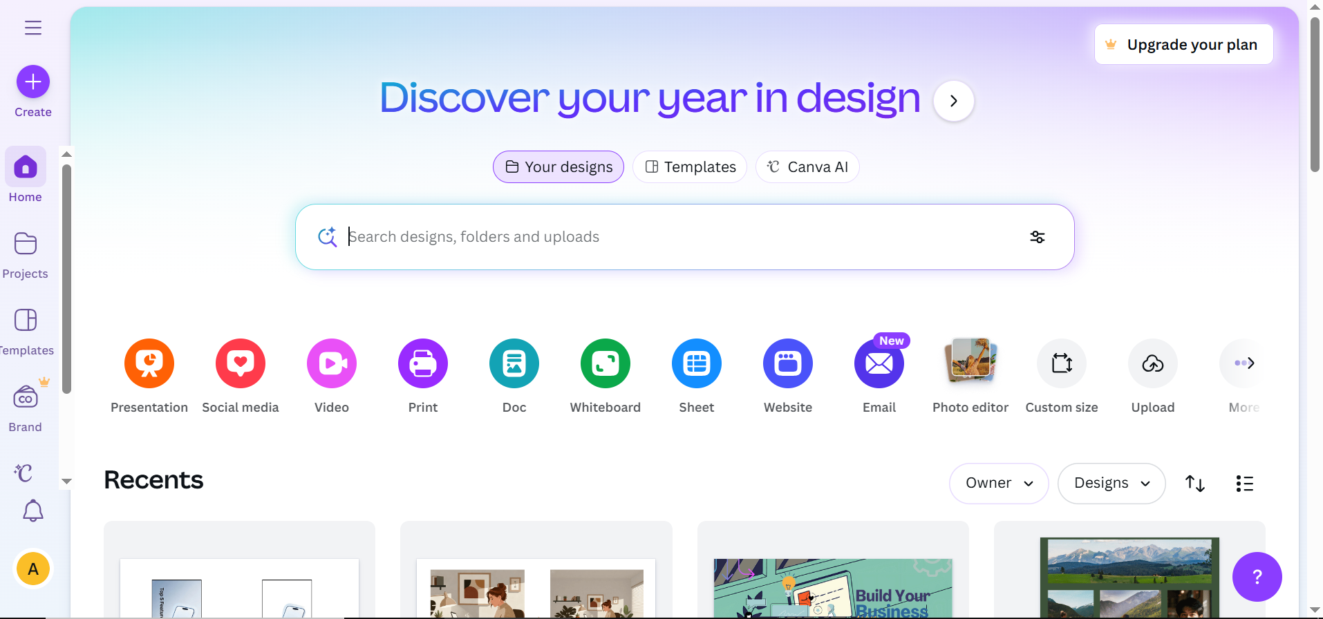 Canva homepage