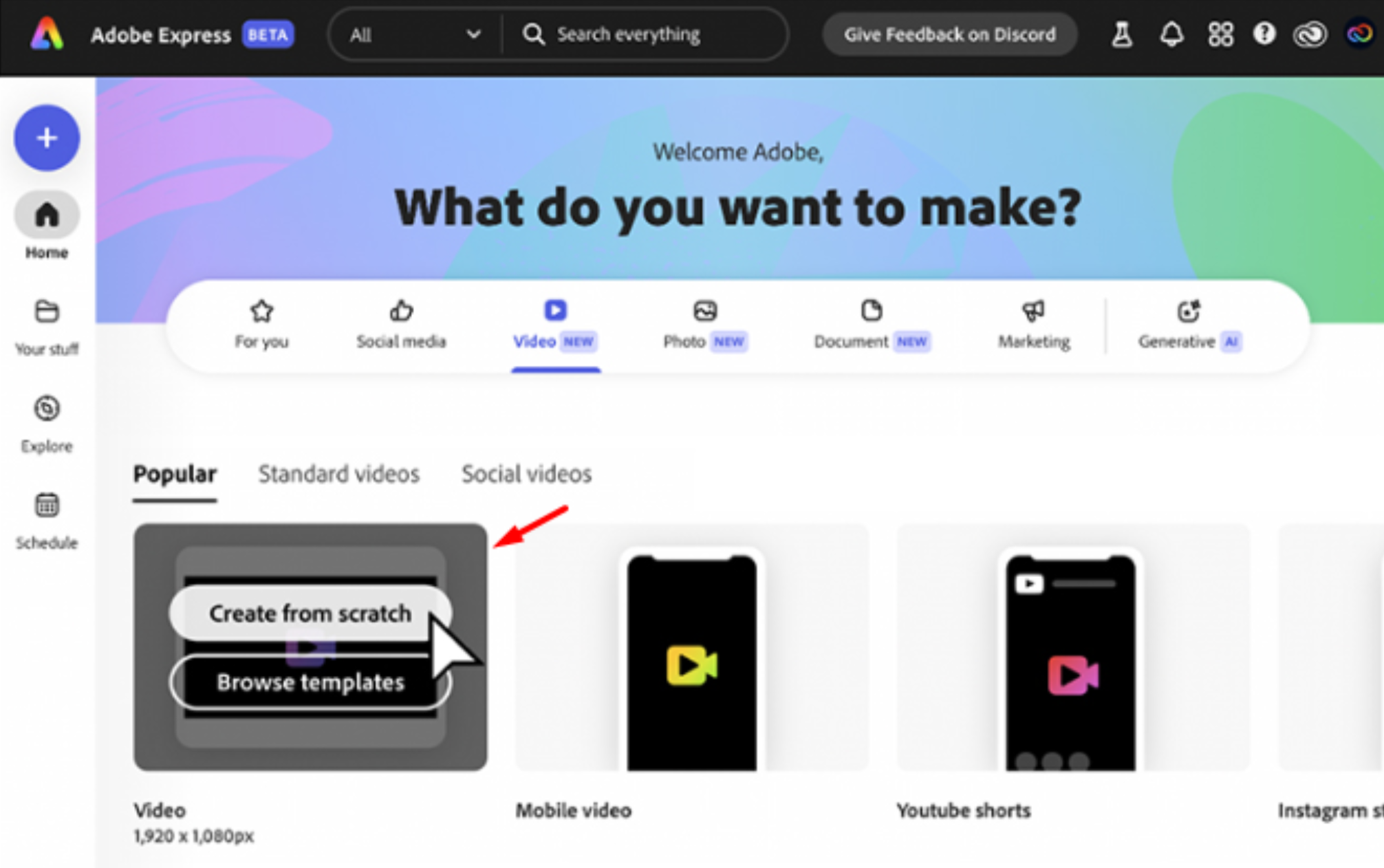 Rozpoczęcie nowego projektu w edytorze wideo Adobe Express