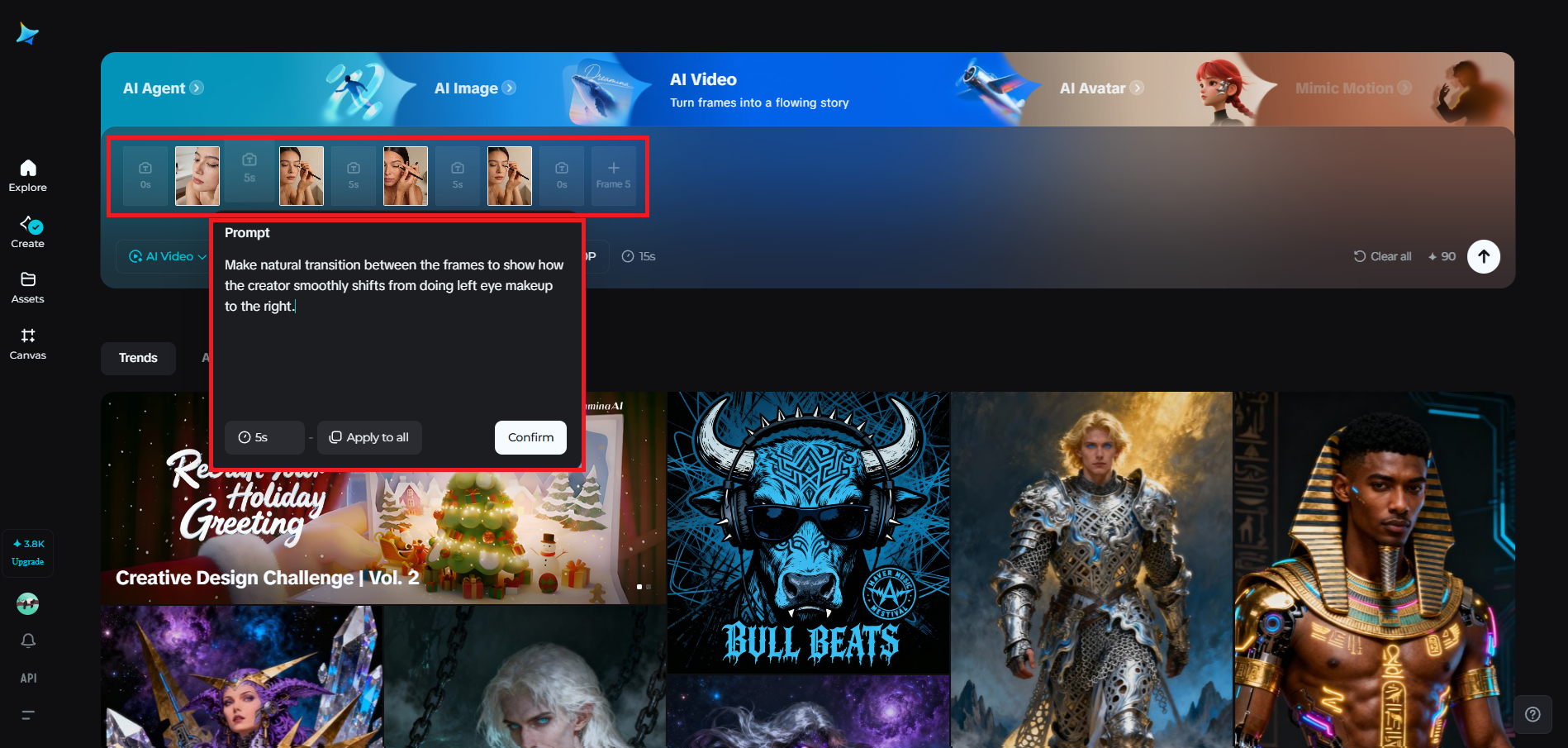 Multiframe video feature in Dreamina
