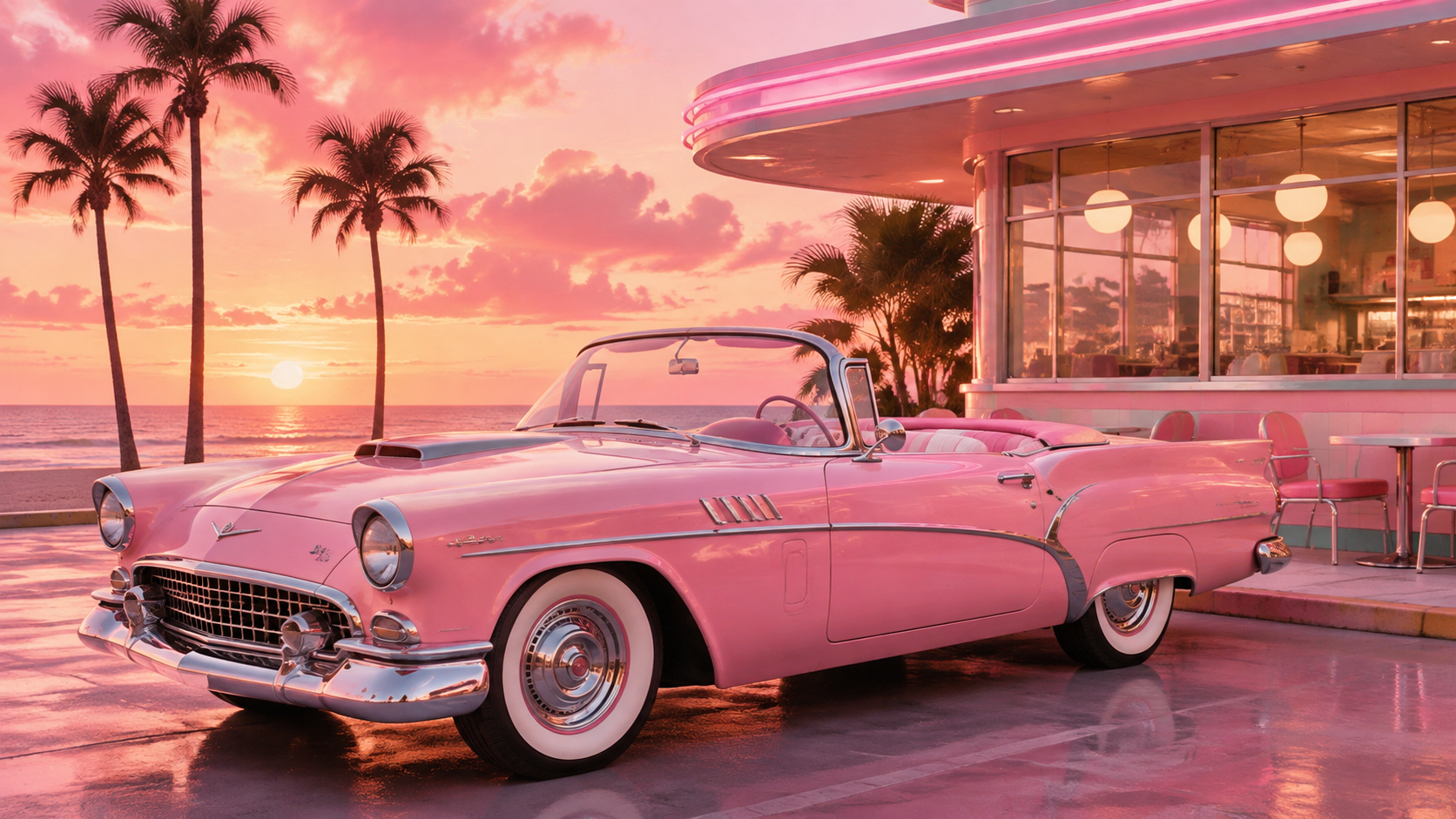 Pink Convertible Pop Scene