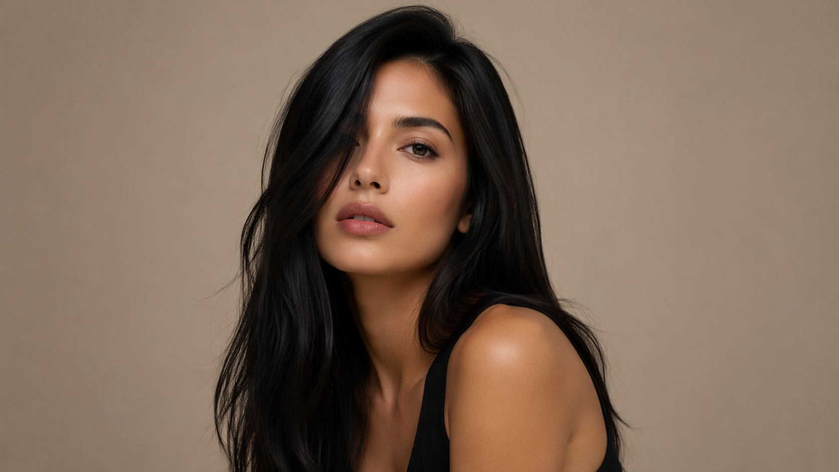 Dreamina black hair filter prompt example 1: Sleek Jet-Black Portrait