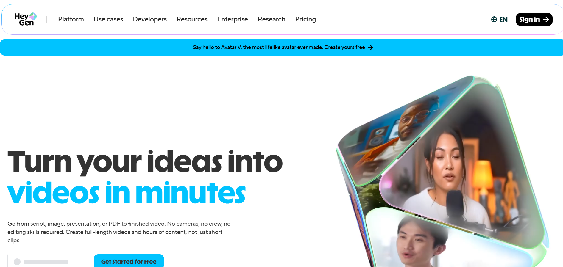 HeyGen video tool interface