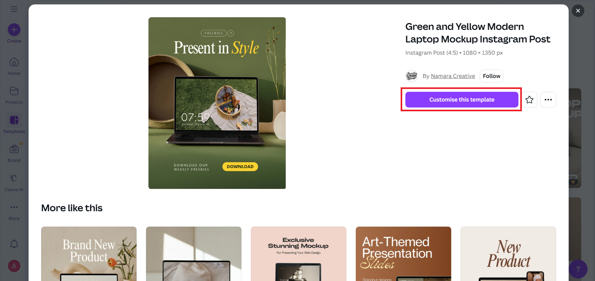 Personalizza il mockup nell'area di lavoro dell'editor