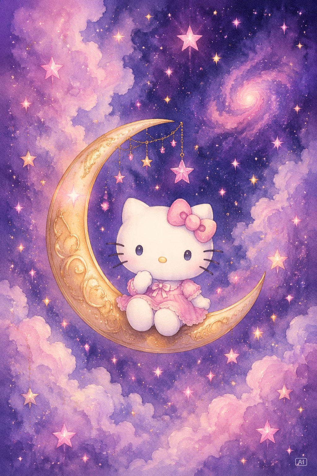 Dreamy lavender Hello Kitty mobile wallpaper generated by Pippit