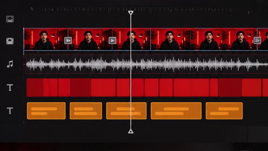 red background dialogue video template workflow visual