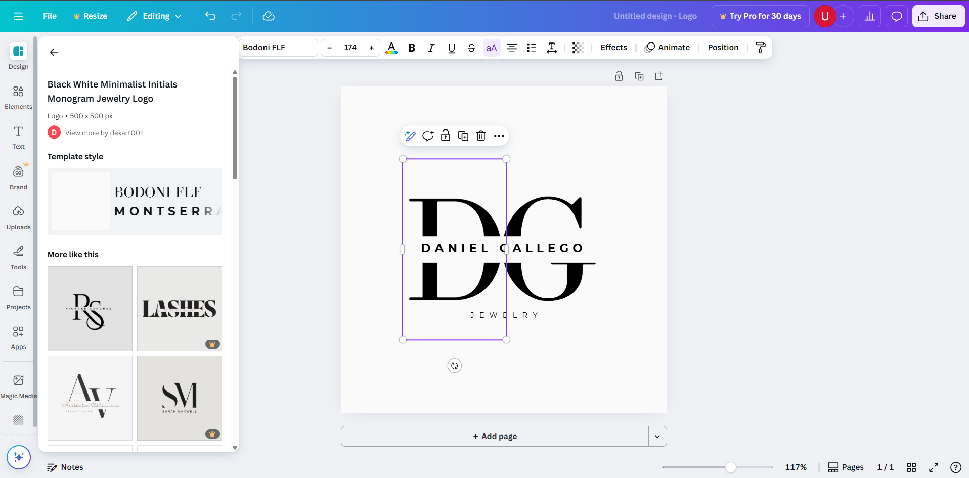 Interfaccia di Canva - uno strumento online per creare un logo aziendale