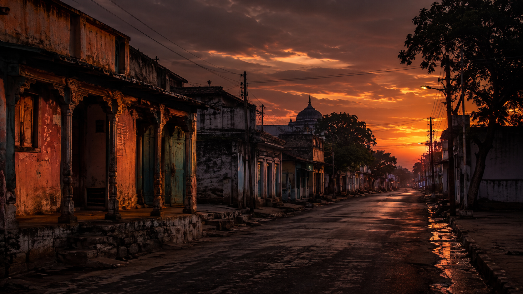 Small-Town Street at Dusk for mirzapur video editing template