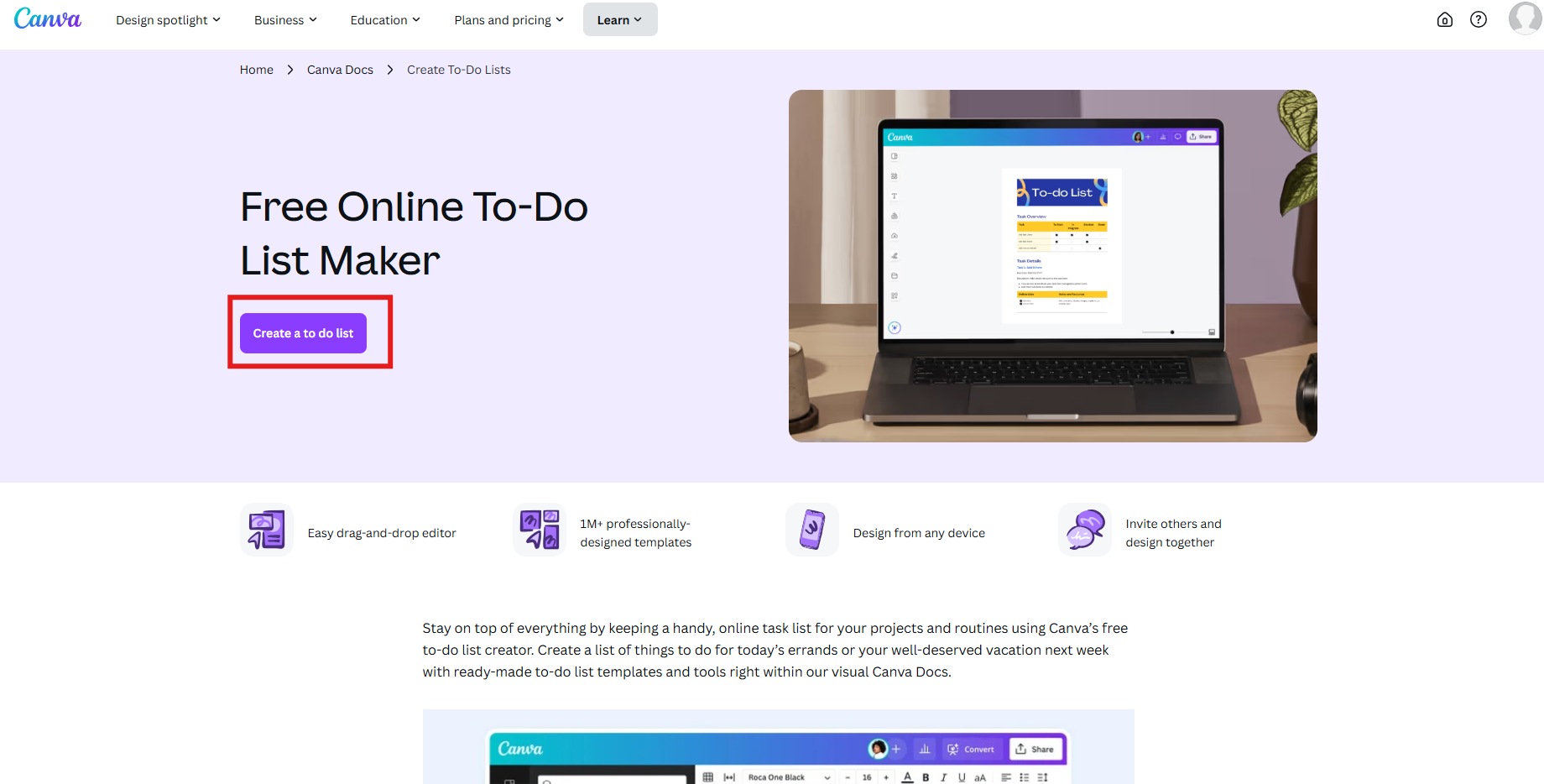 Canva to do list