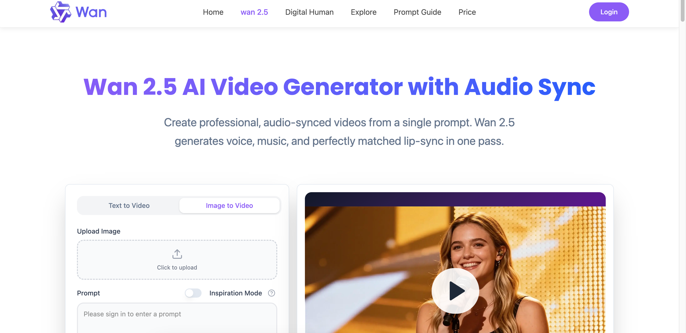 Wan 2.5 landing page