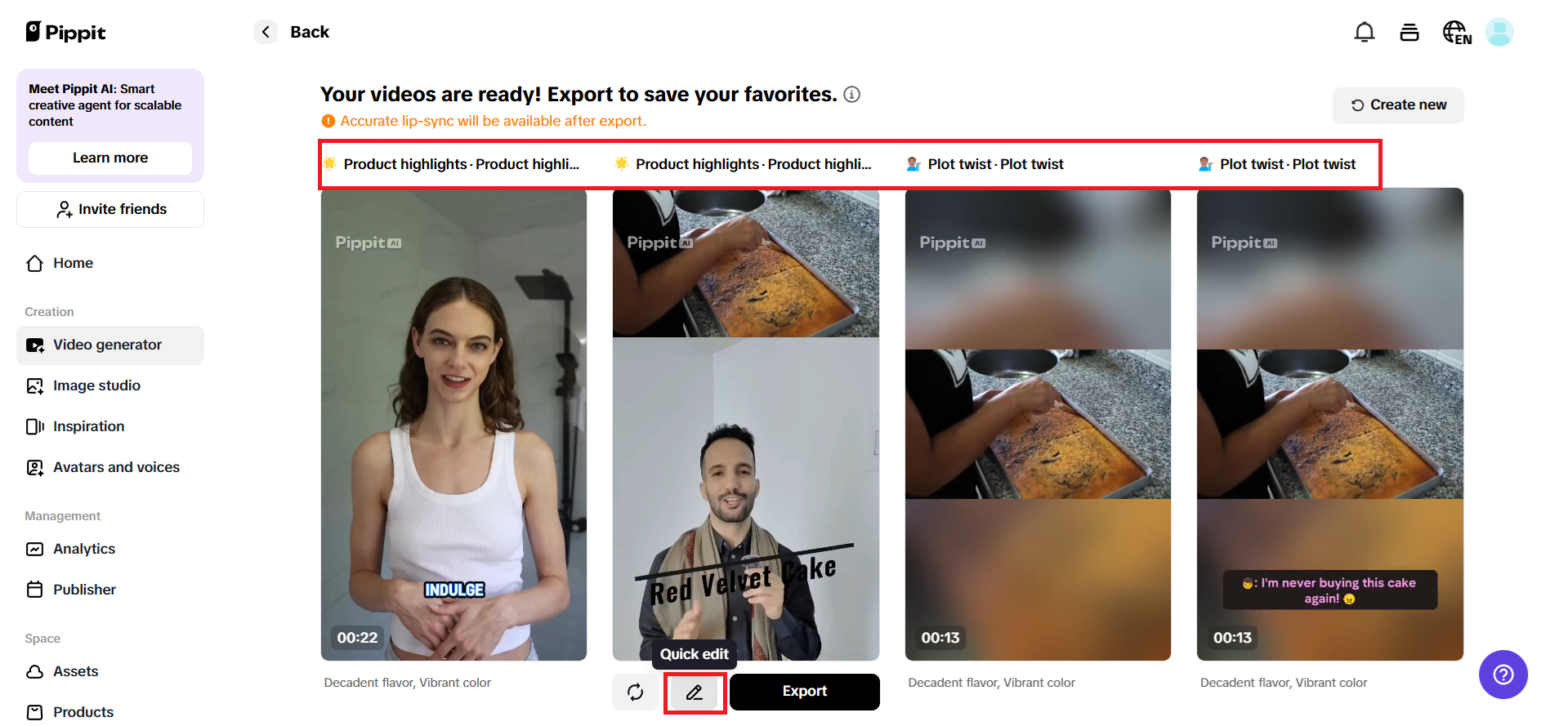 Tekintse meg az elkészült videókat, és válassza a Gyors szerkesztés opciót
