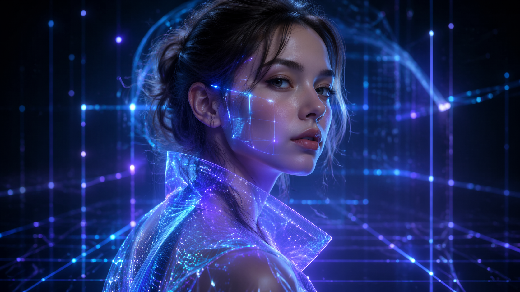 Dreamina 3D hologram filter prompt example 4: Sci-Fi Holographic Studio