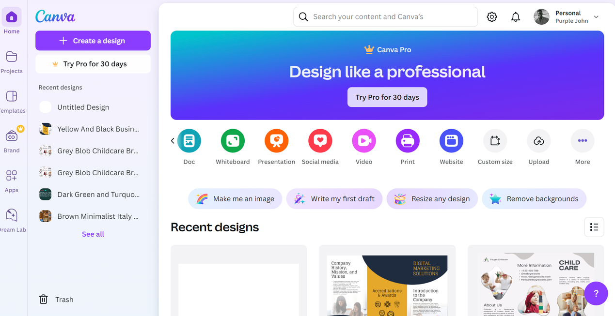 Canva interface