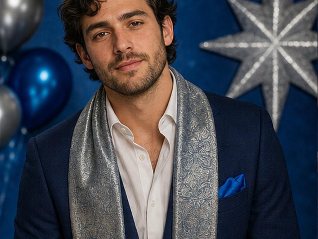 AI Hanukkah Photo Generator podpowiedź przykład 2 - Niebiesko-srebrny portret studyjny