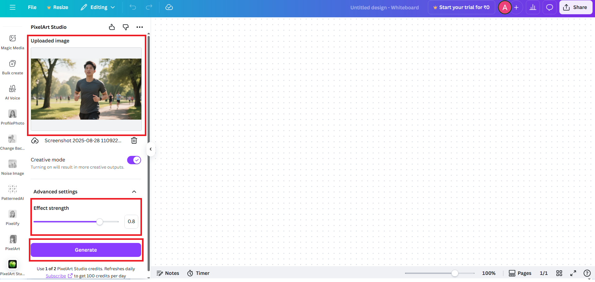 Ladda upp din bild och applicera pixeleffekten.