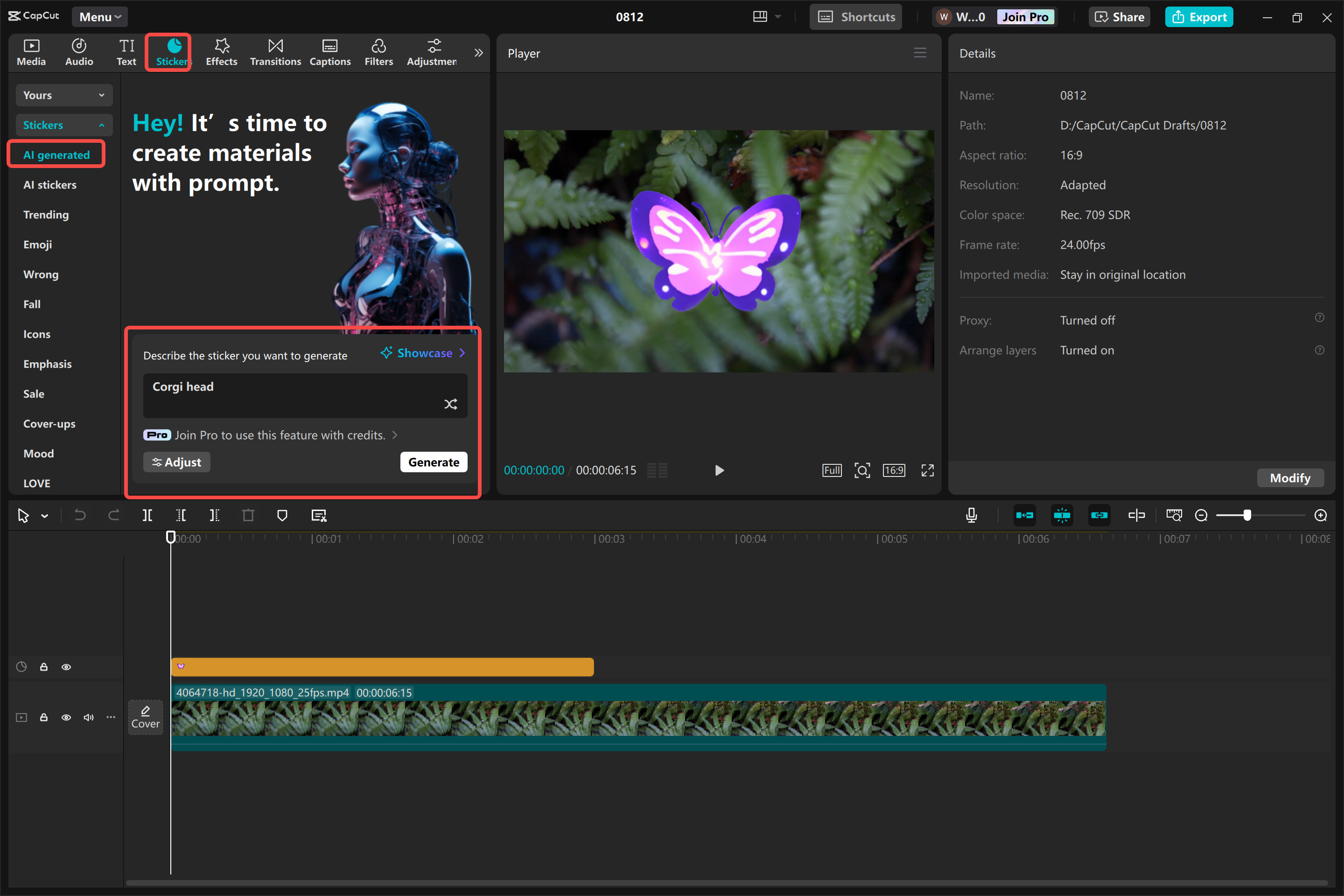 Usando la herramienta de estilización de IA para generar imágenes mejoradas en el CapCut editor de video de escritorio