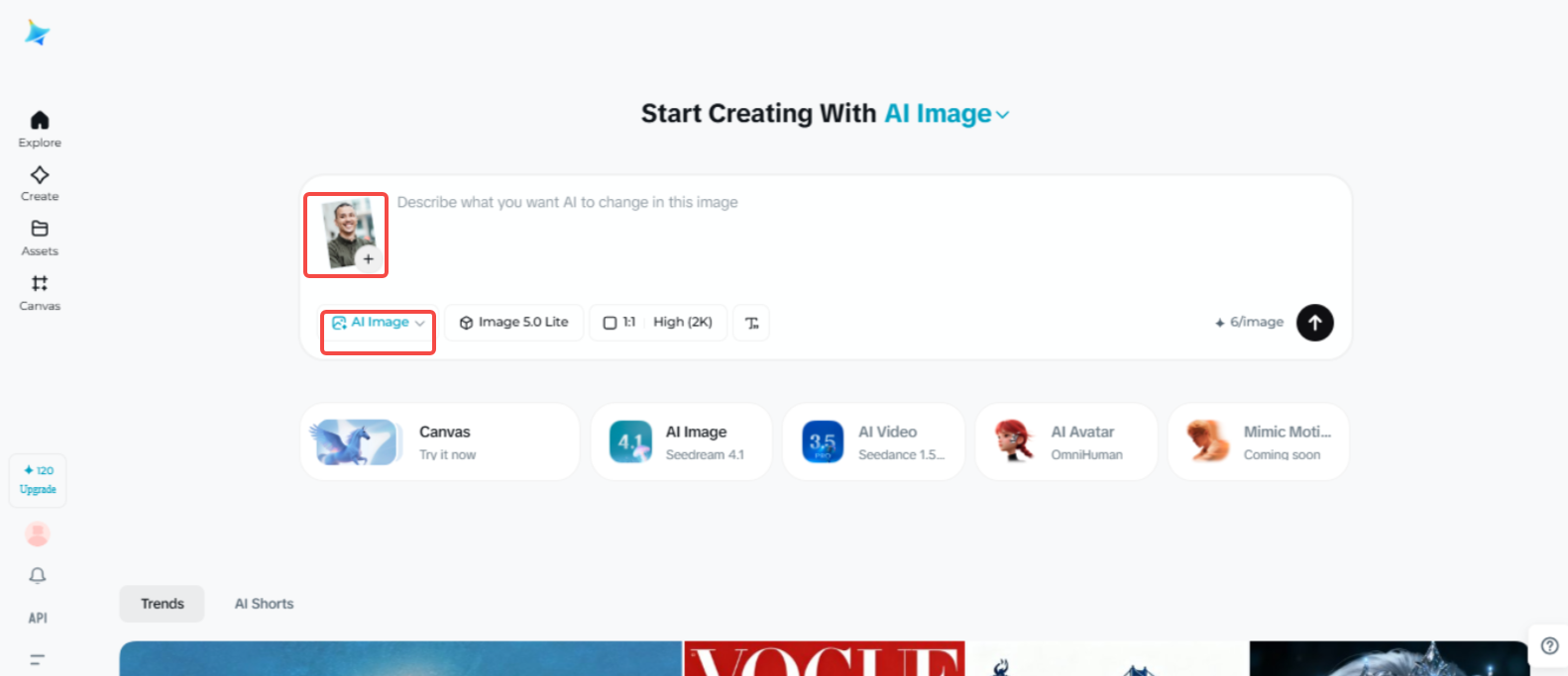 การเข้าถึงฟีเจอร์ "ภาพ AI" ใน Dreamina