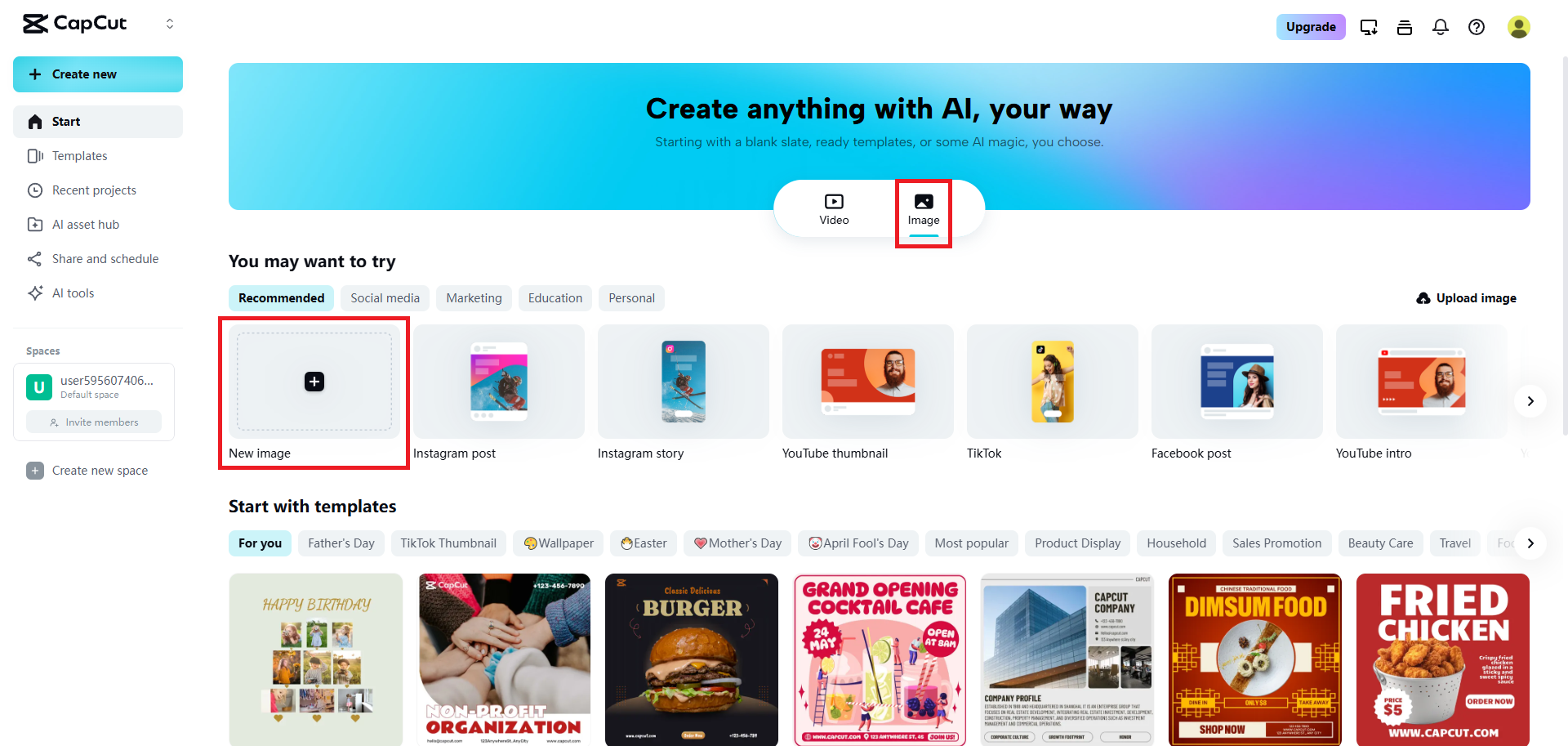 Accedi all'opzione nuova immagine