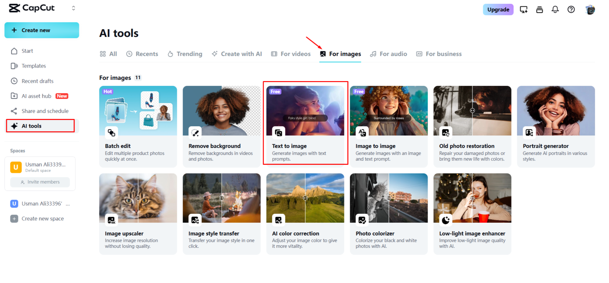 การเข้าถึงเครื่องมือสร้างภาพ AI ใน CapCut Web