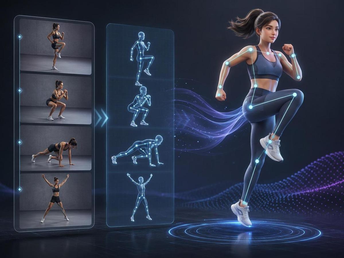 การถ่ายโอนการเคลื่อนไหวการออกกำลังกาย AI พร้อมท์ปก 1 ใน 4:3