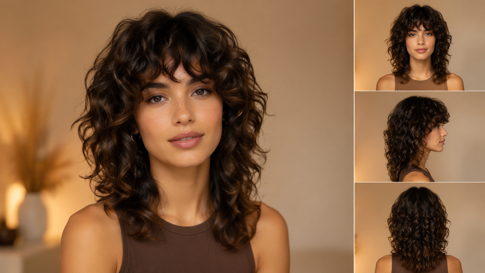 Dreamina virtual hairstyle try on prompt example 3: curly layered hairstyle preview