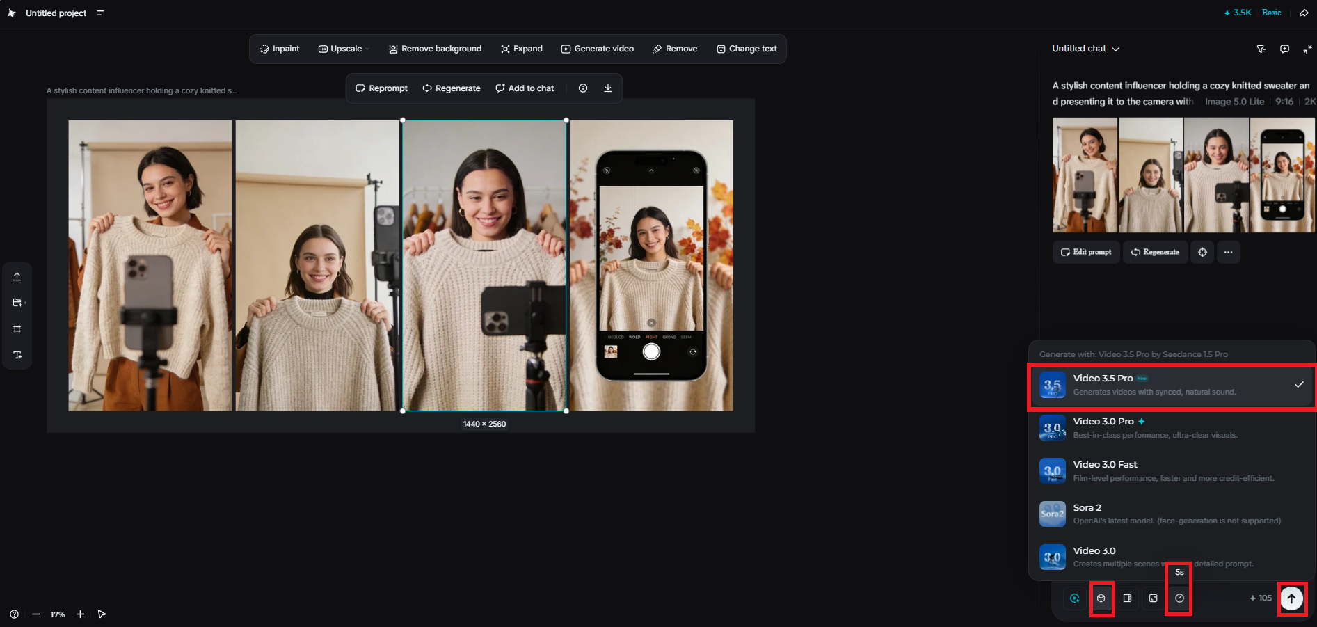Choose video model and settings