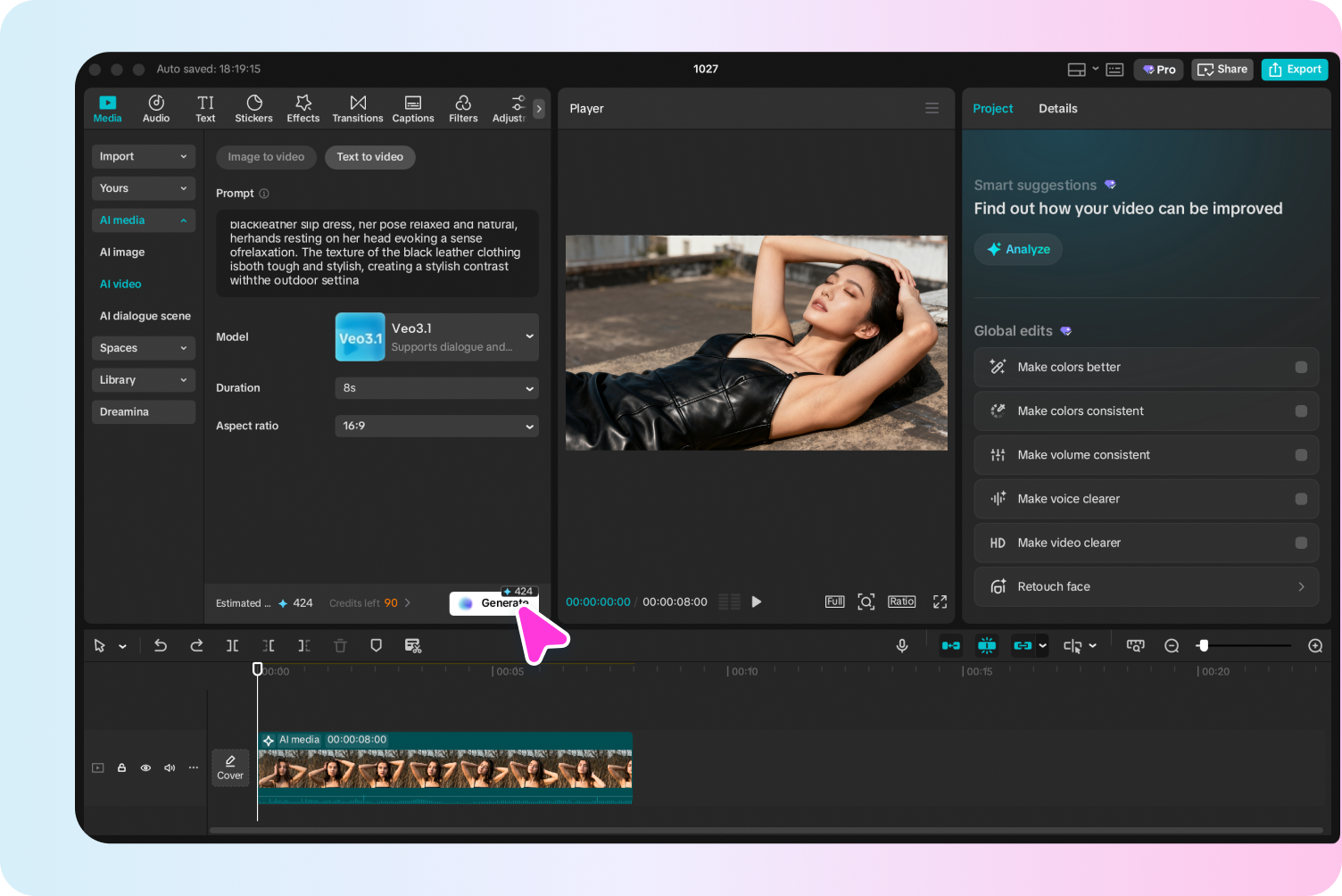 AI videó létrehozása szövegből a CapCut asztali videószerkesztőjében