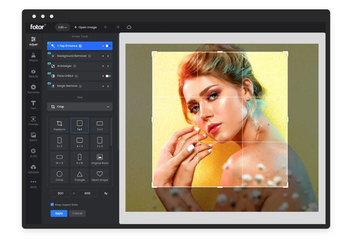 Інтерфейс Fotor — простий у використанні інструмент для створення фотографії профілю в Whatsapp.