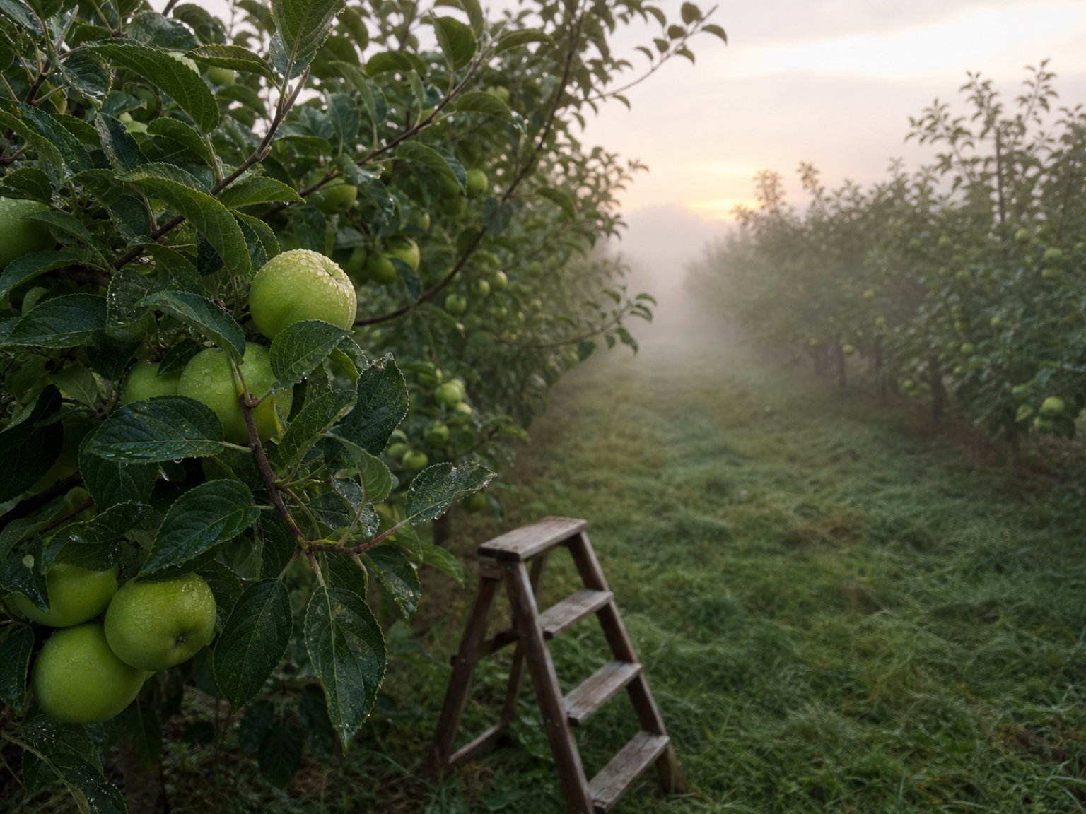 Misty green-apple morning