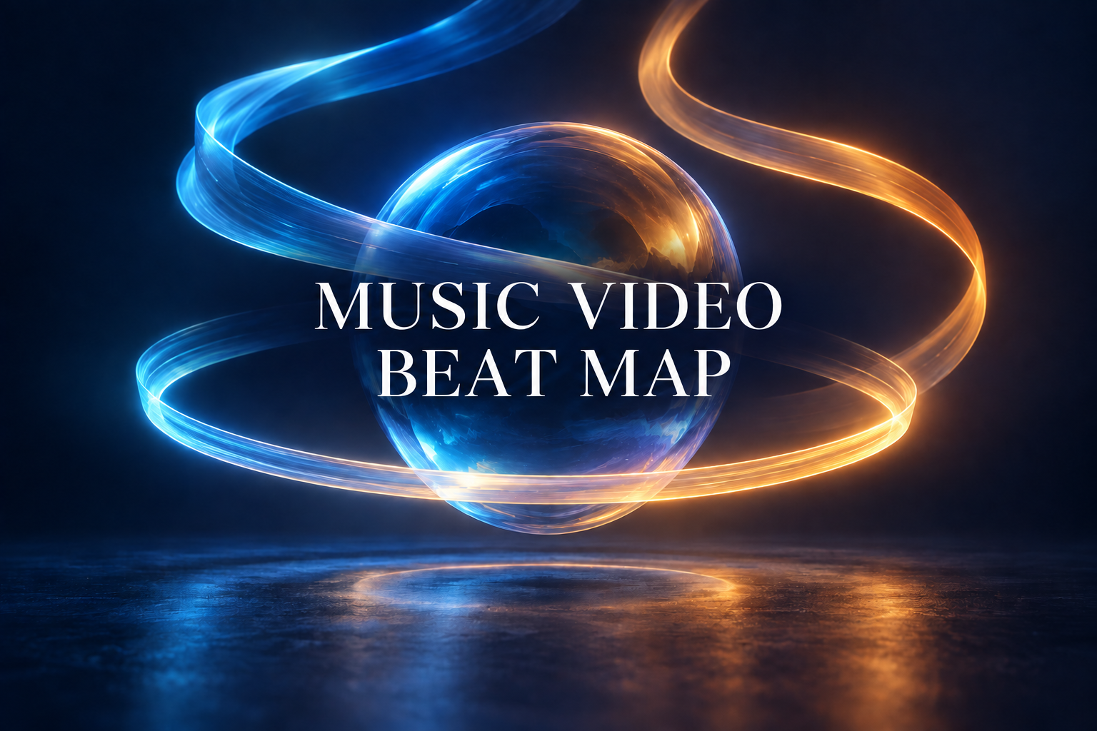 An abstract blue and amber orb wrapped in light ribbons for an audio-to-action planning task