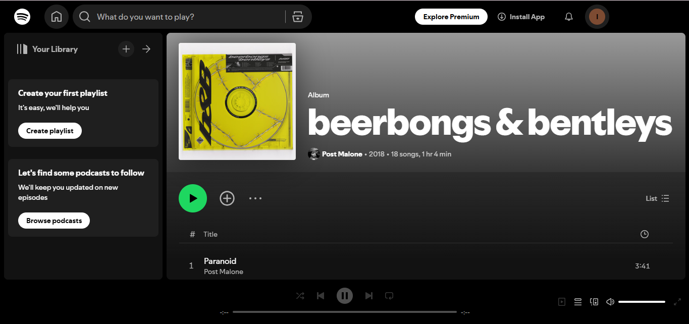 Beerbongs &amp; Bentleys de Post Malone - un album le plus joué sur Spotify