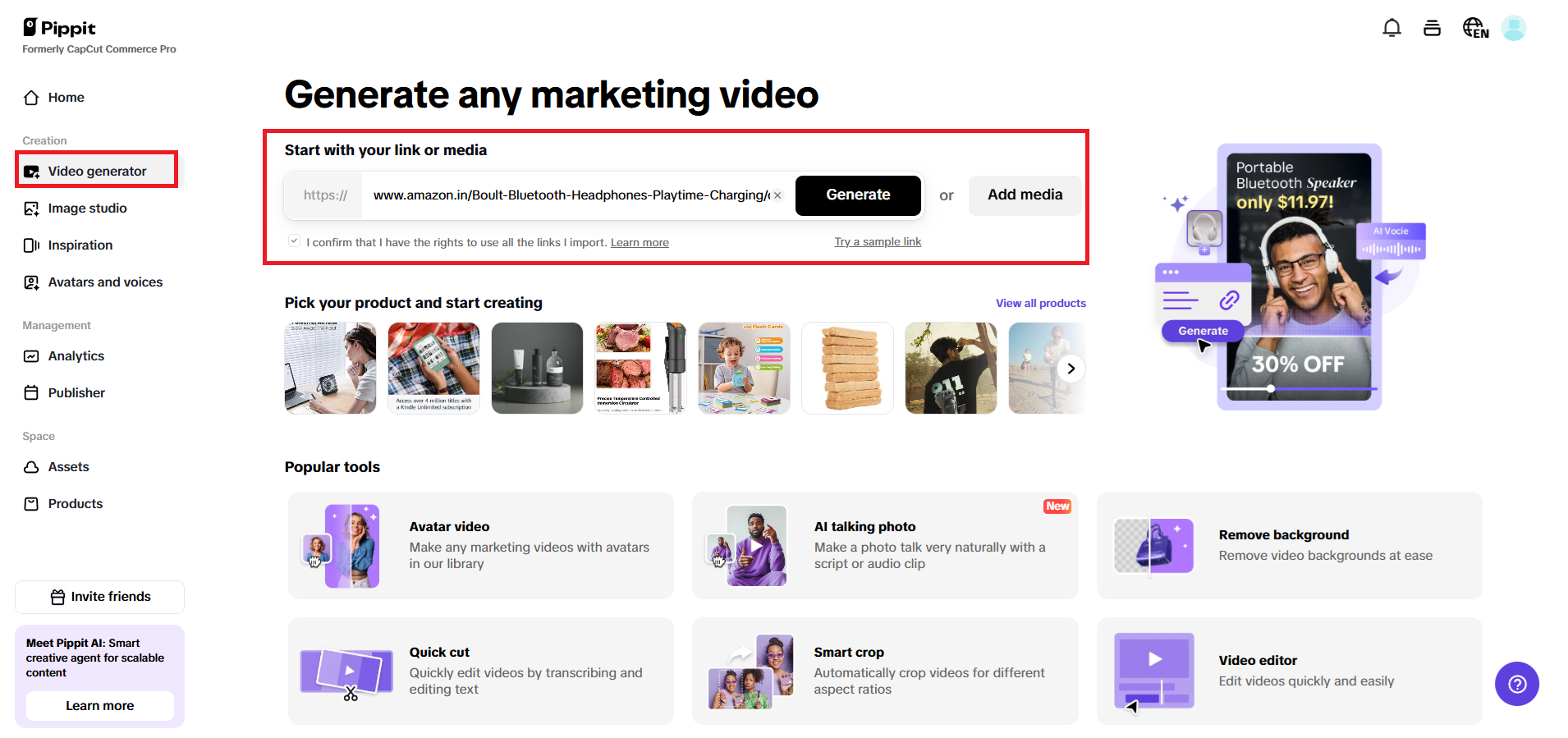 Enter a product link or add media